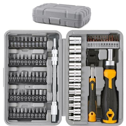 Image of Hi-Spec 79pc Multi Screwdriver Bit Set and 1/4 inch Socket Set with Handles. Flexible Extension, Precision, Torx and Tamperproof 1/4 inch Hex Screwdriving Bit Accessories in a Case