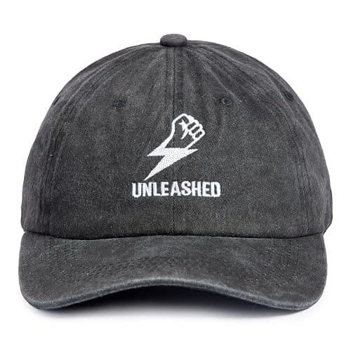 Image of Unleashed Embroidered Baseball Cap, Black with White Logo, Adjustable Dad Hat