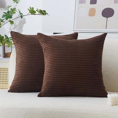 Image of Home Brilliant Brown Cushion Covers Solid Plush Square Throw Pillows Decorative Cushion Cover for Sofa Bed, Set of 2, 45 x 45 cm, 18inch, Brown