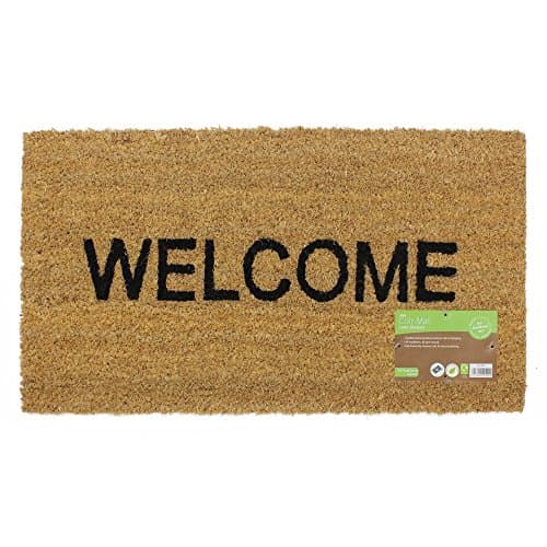 Image of JVL Heavy Duty Welcome PVC Backed Coir Entrance Door Mat, Vinyl, Brown, 33.5 x 60 cm,02-424