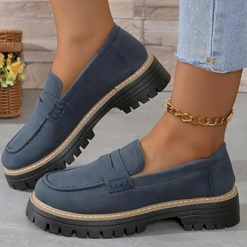 Image of Loafers Shoes for Women Comfort Low Top Suede Leather Womens Loafers Moccasins Light Weight Slip On Loafer Platform Business Office Work School Shoes