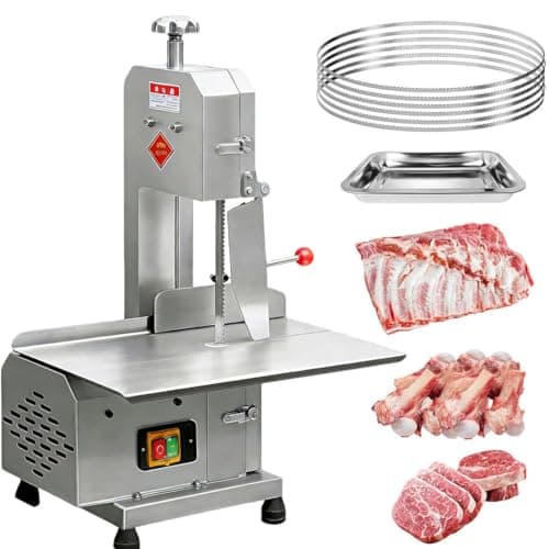 Image of Commercial Meat Band Saw, 750W Bone Cutting Saw, Stainless Steel Frozen Meat Cutter with 12.7"x18.5" Workbench, 5.1in Max Cutting Width, Includes 6 Blades