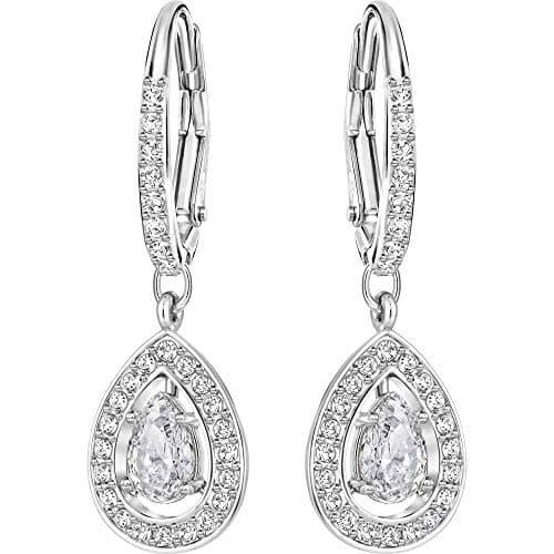 Image of Swarovski Women's Angelic Attract Hoop Pierced Earrings, Set of Dangling White Swarovski Earrings with Rhodium Plating