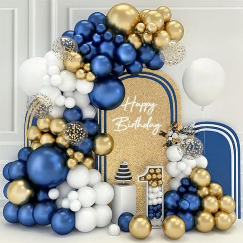 Image of QIFU Blue and Gold Balloon Arch Kit,107pcs Navy Blue Balloon Arch Kit with Gold Confetti Balloons White Latex Balloons for Men Boys Birthday Decorations Baby Shower Holy Communion Graduation Prom 2026