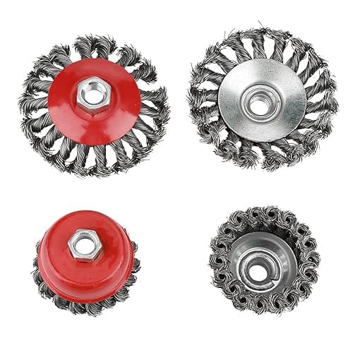 Image of 4-Piece Rotary Twist Knot Wire Wheel Cup Brush Set, Steel Semi Flat Brushes for Angle Grinder, M14 Thread, Paint and Rust Removal