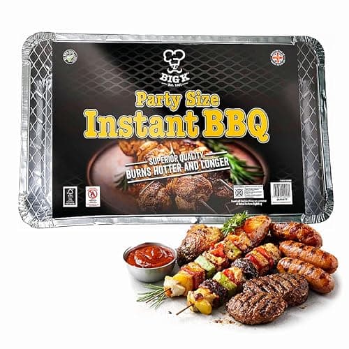 Image of Big K Disposable Instant BBQ Tray - Party Size All In One Barbecue Instant Light Charcoal Grill Tray with Topline Card. Ideal for Garden BBQs, Camping, Outdoor Party, Picnics.