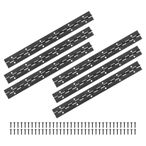 Image of M METERXITY 6-Pack Piano Hinges, 12 Inch / 300mm 304 Stainless Steel Continuous Piano Hinge with Holes and Screws for Cabinets Door/Storage Box [1.2X 0.04/ 30x 1mm Open Width Thick, Black]