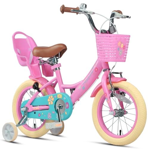 Image of Glerc Maggie 14 Inch Kids Bike for 3 4 5 6 Years Old Little Girls Toddler Bicycles with ith Doll-Seat & Basket & Stabilisers for Gift, Pink