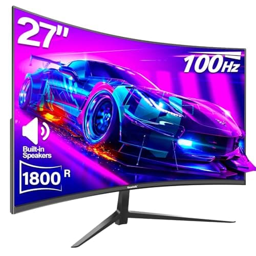 Image of Gawfolk Curved Monitor 27 Inch 100Hz, PC Gaming Monitor with Speakers, AMD FreeSync Full HD 1080p 1800R Ultra-Thin Zero Frame Display ESA Compatible, Eye Care HDMI＆DP Prots for Home Office Business