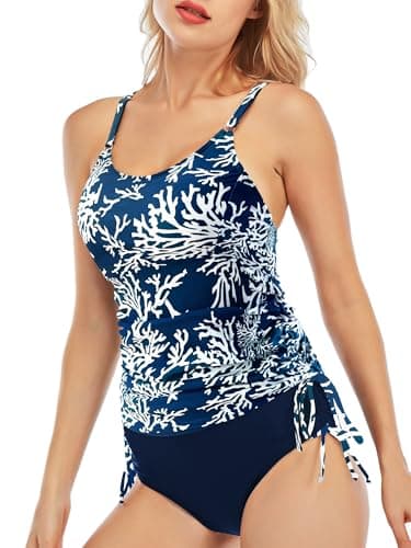 Image of SERENYOU Womens Tankini Swimsuits Sets 2 Pieces Adjustable Straps Tummy Control Tankini Top with Bikini Bottom Navy L