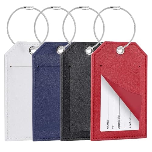 Image of Blendura 4 Leather Luggage Tags with Personal Information Card, Suitcase Suitcase Tags and Travel Bag Tags
