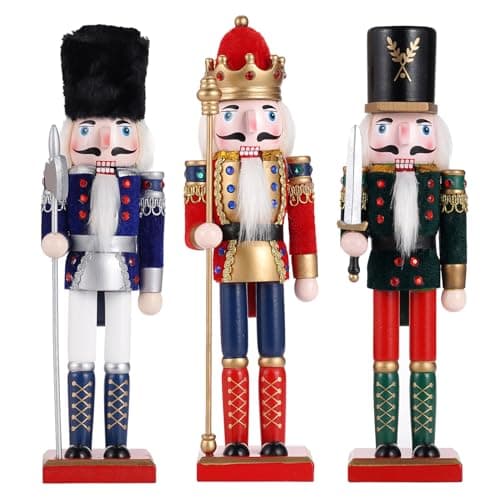 Image of COMBIUBIU 3Pcs Christmas Decorations Nutcracker Soldiers,30CM Premium Wooden Traditional Nutcracker Figures,Festive Collectible Ornament Gift for Thanksgiving Christmas Decor