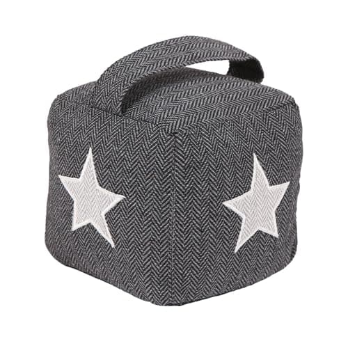 Image of Nicola Spring Fabric Door Stop - Star - Grey - Pack of 1 - Indoor Herringbone Decorative Wedge Stopper Interior Weighted Doorstop with Handle for Home, Office