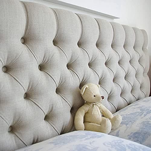 Image of mm08enn NEW BEAUTIFUL 3FT,4FT,4FT6,5FT AND 6FT COLCHESTER HEADBOARD IN LINEN FABRIC WITH MATCHING BUTTONS (4FT6 DOUBLE, BEIGE)