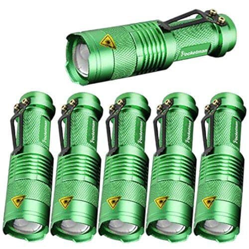 Image of Pack of 6, Pocketman 7W 300LM SK-68 Tactical Torch 3 Modes Mini Q5 LED Tactical Flashlight Adjustable Focus Zoomable Light (LightGreen)