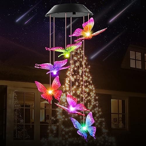 Image of Gardening Gifts for Women, Mum Birthday Gifts for Grandma Nanny, Winzwon Butterfly Wind Chimes Solar Lights Outdoor Decor for Garden Yard Porch, Gifts for Mothers Day