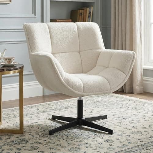 Image of Ya-Home Swivel Accent Chair for Living Room Faux Fur Leisure Armchair with Swivel Legs,Upholstered Tub Chair for Bedroom/Lounge,White