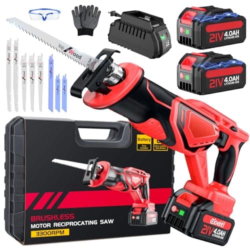 Image of XIAZIR Cordless Reciprocating Saw, 3500 SPM Low-Noise Brushless Motor, 2×21V 4.0Ah Long-Lasting Batteries, 8-Piece Versatile Alloy & Carbon Steel Blades, Cuts Wood, Metal, PVC, Pipe