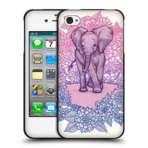 Image of Head Case Designs Officially Licensed Micklyn Le Feuvre Cute Baby Elephant Animals Black Soft Gel Case Compatible With Apple iPhone 4 / iPhone 4S