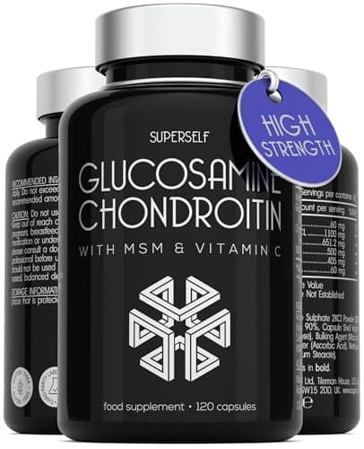 Image of Glucosamine and Chondroitin High Strength - Glucosamine Sulphate with Chondroitin, MSM & Vitamin C - 120 Capsules - 1720mg Glucosamine Complex - Combination Joint Care Supplements for Men & Women