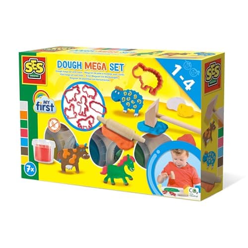 Image of SES Creative - My First Dough Mega Set with Tools - 7 Pots of Clay Play Dough and Activity Cards, Safe for Toddlers from 1 Year and Up, Make an Entire Farm