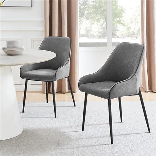 Image of Furniturebox UK Beaumont Grey Fabric Dining Chairs - 2x Black Leg Pair - Upholstered Polyester With Contrasting Black Piping - Modern Dining Room Furniture