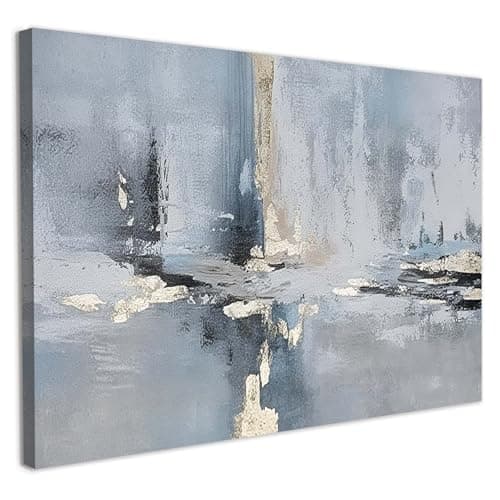 Image of Galmcook Canvas Wall Art 12x16 Inch Framed Abstract Painting Blue Grey and Gold Modern Wall Decoration for Living Room Bedroom Hallway and Stairs Artwork Wall Pictures with Hooks and Magic Tape