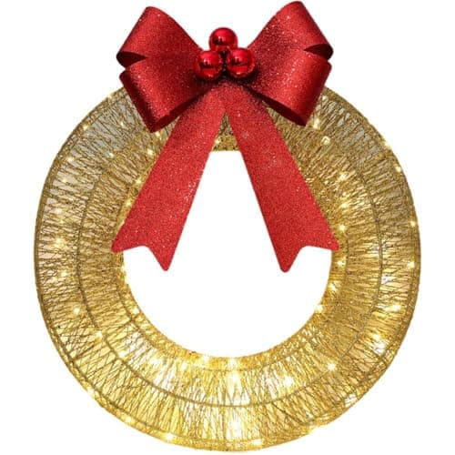 Image of Keuyeo Metal Christmas Wreath Light Up Artificial Door Wreath Led Lights Christmas Wreath with Warm Lights Christmas Wreath