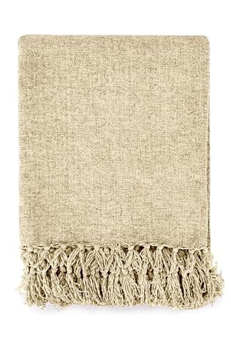 Image of Emma Barclay Throw Blanket For Sofas Bed Extra Large Soft Chenille Throws For Settees In Natural Throw Fleece Blankets - Darcy Collection 60" x 80" (152cm x 203cm) Natural