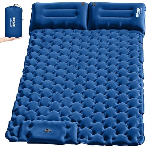 Image of HiiPeak Double Sleeping Pad for Camping - Suede Top Camping Mattress with Pillow, Built-in Foot Pump, Compact Inflatable 2-Person Portable Mat for Backpacking, Hiking, Car Traveling, Beach, Tent