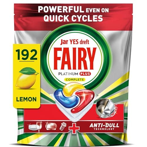 Image of Fairy Platinum Plus Dishwasher Tablets Lemon, 192 Capsules, Impeccable Clean Even in Quick Cycles Without Pre-Wash, Anti-Dull Technology, Super Shine Function, Filter Clean