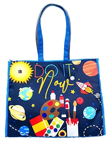 Image of Echo Boomers Navy Blue Art Design Print Tote A3 Size Drawing Activity Bag with Multiple Utility Pockets, Blue, Utility