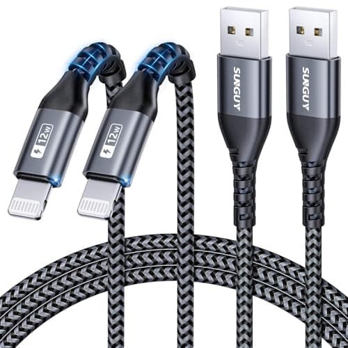 Image of SUNGUY USB-A to Light-ning Cable 1.5M, 2Pack [MFi Certified] USB to Ligh-tning Cable for Car, iPhone Charger Cord Nylon Braided Compatible with iPhone 14/13/12/11 Pro Max Mini X XS XR iPad
