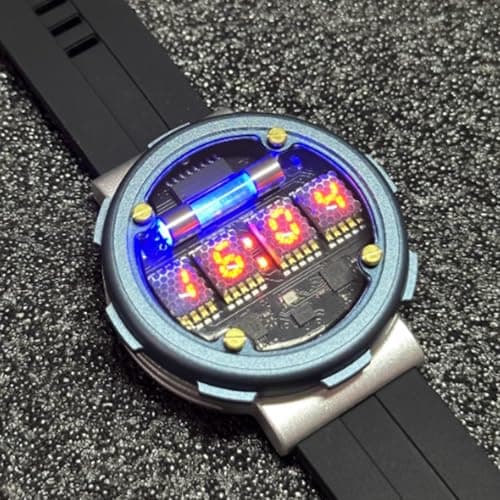 Image of jcwwolk Vintage Nixie Tube Wristwatch, Steampunk Nixie Tube Watch, Adjustable Digital Brightness, Mini Program Control, Ideal for Electronics Hobbyists & Steampunk Fans