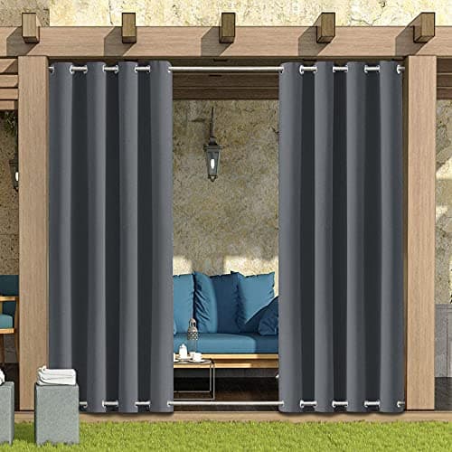 Image of MINGPINHUIUS Outdoor Curtains Waterproof with Grommet (Top and Bottom) - Garden Gazebo Patio Windproof Blackout Thermal Insulated Privacy Curtain for Pergola Porch (Grey, 1 Panel 52'' x 84'') (CL1)