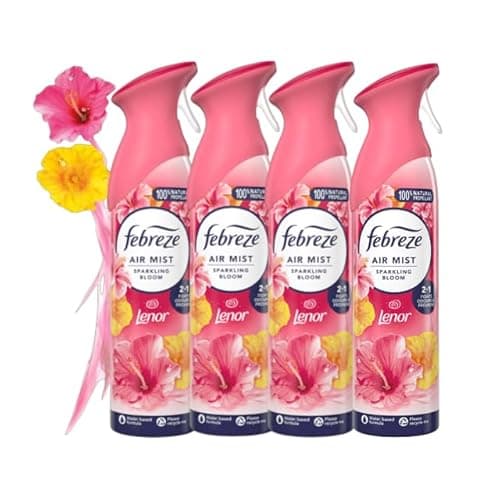Image of Febreze Air Freshener Spray LENOR SPARKLING BLOOM 185ml x 4 | Odour Eliminator with OdourClear Technology | Non-Flammable, Long-Lasting Room Freshener, Exotic Fruity Fragrance
