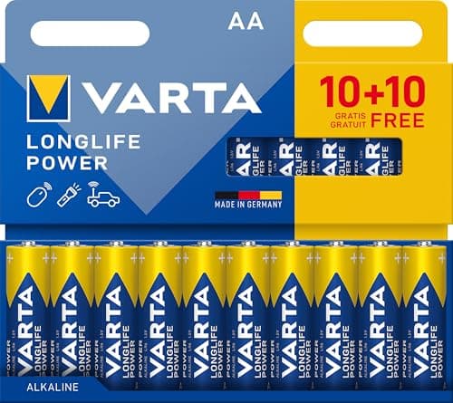 Image of VARTA Batteries AA 10+10 (Pack of 20), Longlife Power, Alkaline, 1.5 V, Ideal for Toys, Wireless Mouse, Torches, 90% Recycled Packaging, Made in Germany