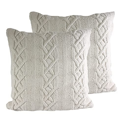 Image of Paoletti Aran Twin Pack Polyester Filled Cushions, Cream, 55 x 55cm