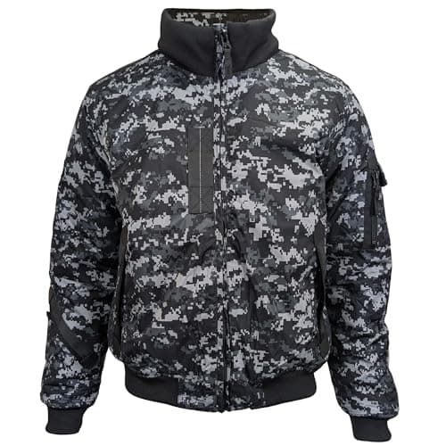 Image of Location Clothing Men’s Mod Bomber Jacket – Windproof Military Inspired Styled Coat with Quilted Lining & Removable Goggle Hood, M, Camo