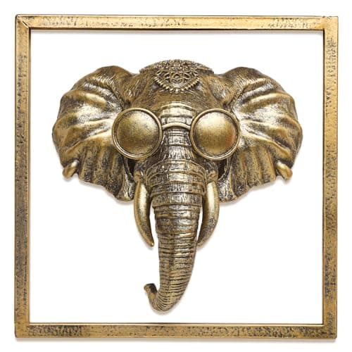 Image of Animal Heads Wall Decor (Includes Metal Frame) Resin Animals Sculptures Head Wall Hanging Decoration Gold vintage Wall Sculpture for Living Room Bedroom Office (Elephant)