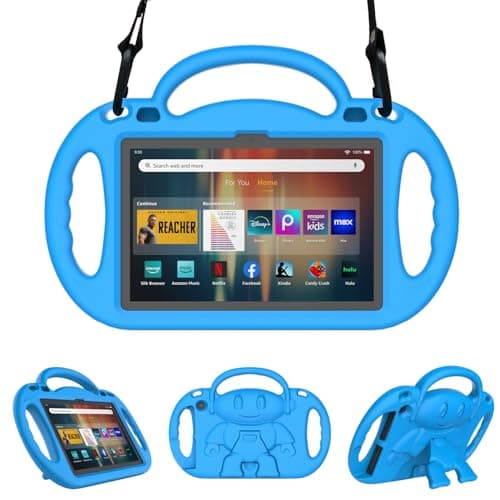 Image of Fire HD 8 & HD 8 Plus Tablet Case for Kids (12/10th Gen, 2022/2020) - Sonlaryin Lightweight Kid-Proof Case with Handle and Kickstand for Fire HD 8 Kids & Kids Pro Tablet, Not Fit iPad Case - Blue