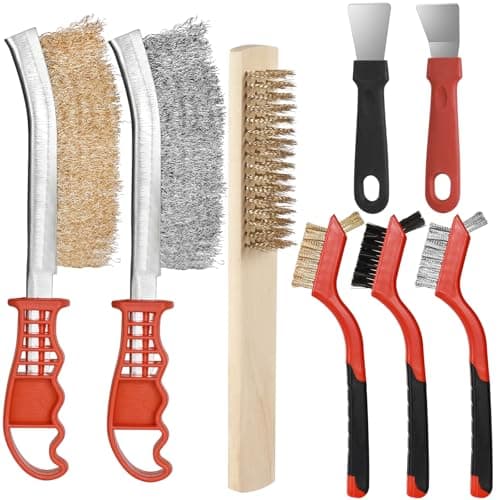 Image of 8 Pcs Wire Brushes For Cleaning, Wire Brush Set With Brass Wire Brush And Steel Wire Brush, Metal Brush Set With 2 Scrapers, 3 Sizes Of Steel Brush, Hand Wire Brush For Rust Removal