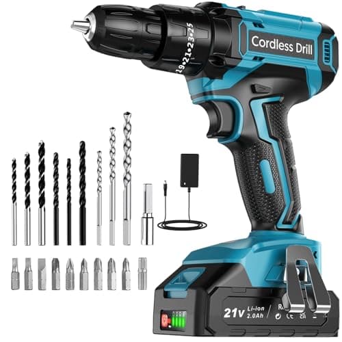 Image of Cordless Drill Driver 21V, LEEIKOO Cordless Hammer Drill Set, 42N.m Battery Drill, 25+3 Torque Set, 2-Speed, LED Light, 2.0AH Battery, 24PCS Electric Drill Set for Home and Garden DIY Project