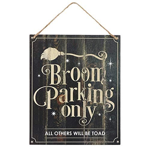 Image of Enchanting "Broom Parking Only" Hanging Sign - 30cm x 25cm (1 Pc.) - Whimsical MDF Hanging Decor - Perfect for Halloween & Everyday Charm