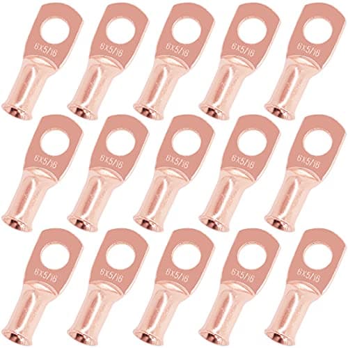 Image of Swpeet 15Pcs 6 AWG - 5/16" (M8) Ring Terminals UL Listed Copper Battery Cable Lugs, Wire Lugs, Bare Copper Eyelets, Tubular Ring Battery Cable Ends for Enhanced High Temperature