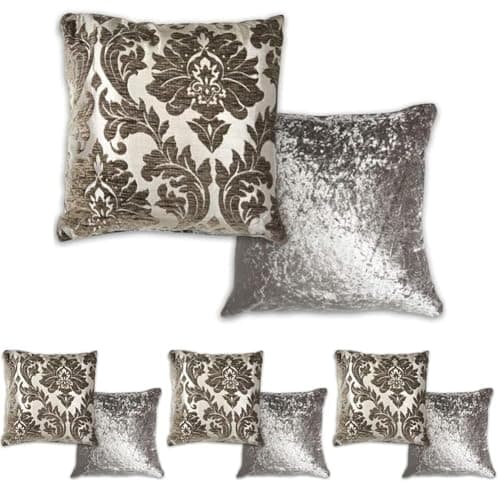 Image of Emma Barclay Damask - Luxury Chenille Jacquard Cushion Cover in Charcoal - 17x17 (43x43cm) (Pack of 4)