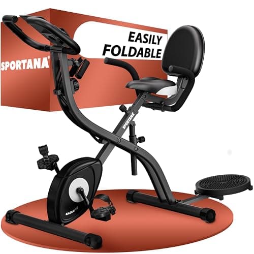 Image of SPORTANA® Eagle 2 Foldable Exercise Bike | 2x Exercise Band | Adjustable Resistance Home Gym Equipment 10 Levels Pilates Equipment Static Electric Bike Battery Operated LCD Display | Home Gym Workouts