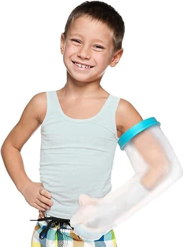 Image of Fasola Child Cast Cover Arm Waterproof for Shower, Plaster Hand Sleeve Dressing Protector for Broken Wrist, Elbow, Fingers Wound, Burns, Reusable Cast Bag Full Arm Keep Wounds & Bandage Dry, 21 inch