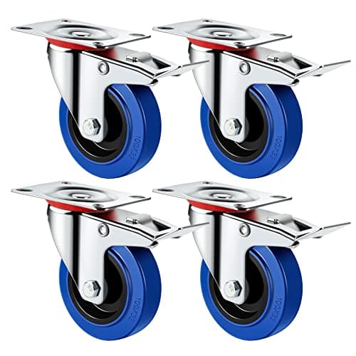 Image of Forever Speed 4X Heavy Duty 125mm Rubber Swivel Castor Wheels Trolley Furniture Caster with Total Locking Swivel Castors with Brake Blue Load Capacity 300 KG