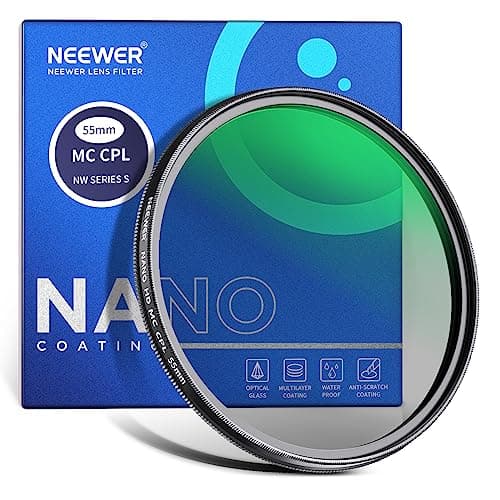 Image of NEEWER 55mm Polarizing Filter, 24 Layer Multi Resistant Nano Coated MC CPL Circular Polarising Filter, HD Optical Glass Polarizer/Ultra Slim/Reduce Reflection/Enhance Contrast/Reduce Glare